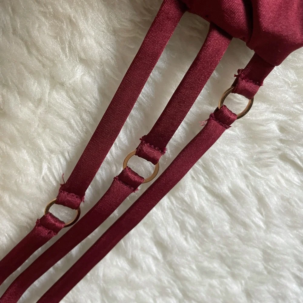 Beach Bunny Burgundy Strappy Triangle Bikini